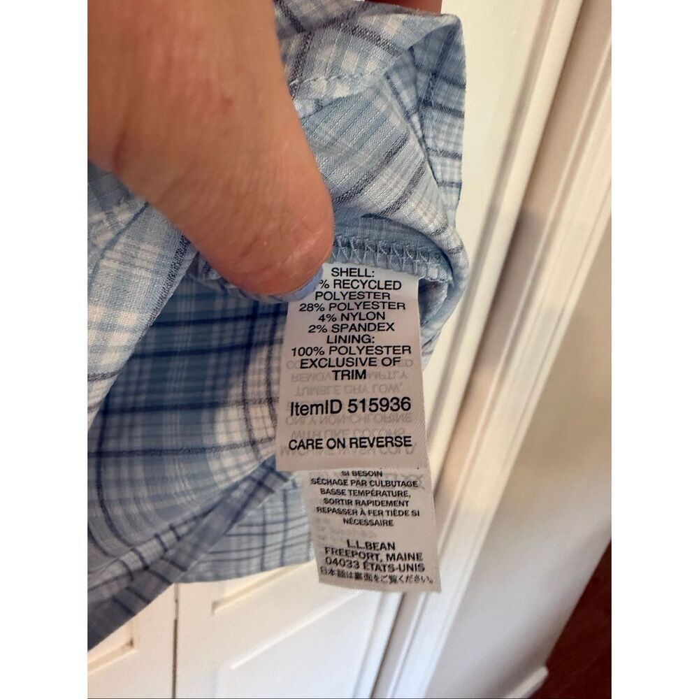 L.L. Bean NWT tropicwear blue plaid button down UPF 50 size large - Picture 7 of 11